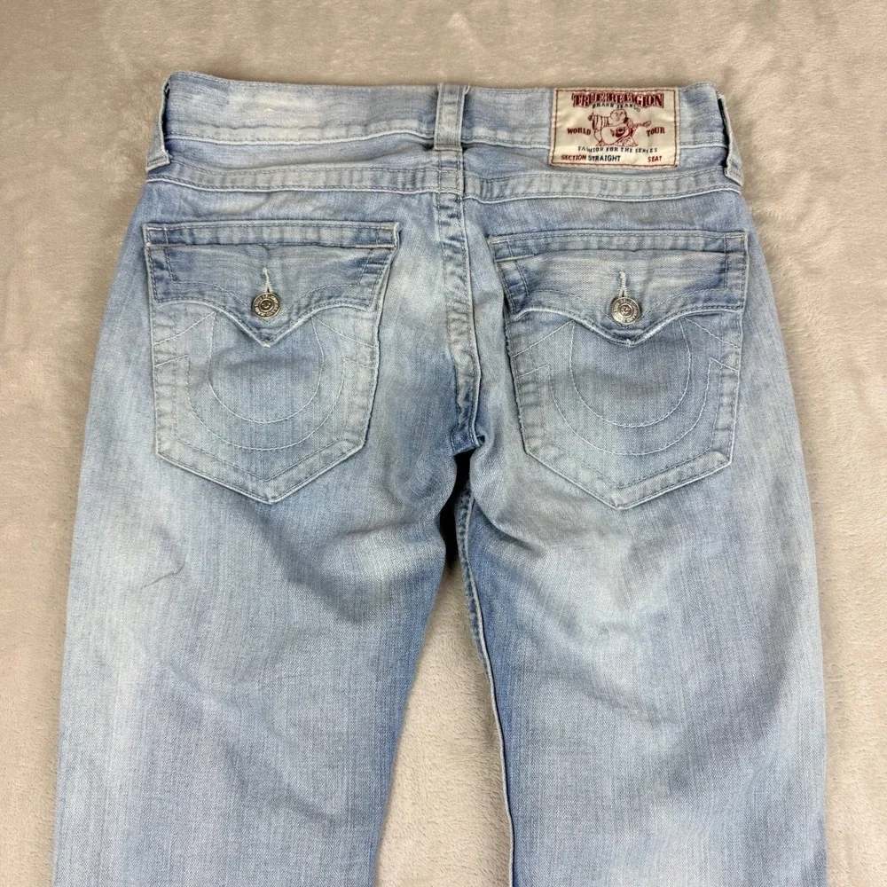 True Religion Straight Leg Jeans Men 30 (32x32.5) Blue Thrashed Grunge Steet Y2K